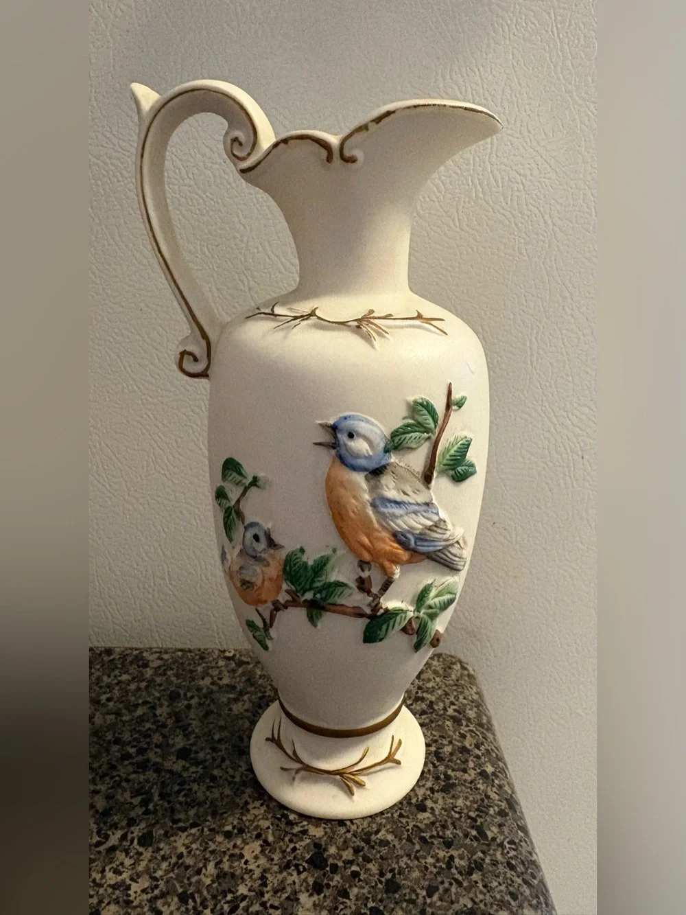 Vintage Taiwan Porcelain Pitcher/ Vase with Blue Bird’s